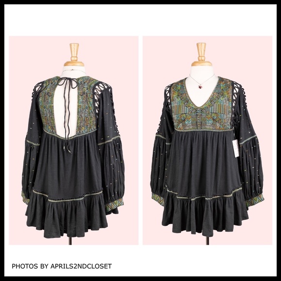 FREE PEOPLE BOHO FLOWY TUNIC MINI DRESS A3C - Picture 3 of 16